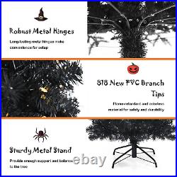 7 FT Pre-lit Black Christmas Tree Artificial PVC Slim Pencil Halloween Tree