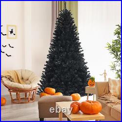 7 FT Pre-lit Black Halloween Tree Artificial Hinged Christmas Tree