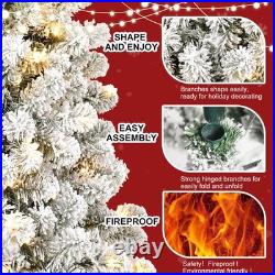 7 FT Prelit Snow Flocked Artificial Christmas Tree With 400 Warm White Light