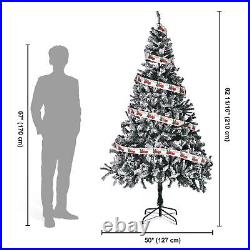 7 Ft Artificial Christmas Tree Snow Flocked Metal Stand Home Holiday Decoration