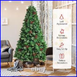 7 Ft Artificial Christmas Tree Unlit Hinged Pine Xmas Tree with Pine Cones