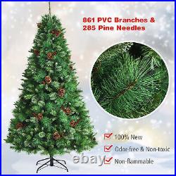 7 Ft Artificial Christmas Tree Unlit Hinged Pine Xmas Tree with Pine Cones