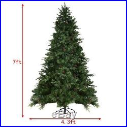 7 Ft Pre-Lit Artificial Christmas Tree LED Lights Pine Cones Lighted Decoration