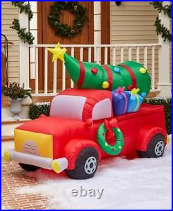 7 Ft Red Pickup Truck with Tree Lighted Christmas Outdoor Airblown Inflatable