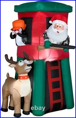 7' Gemmy Airblown Inflatable Christmas Hunting Santa in Deer Stand Deluxe 883041