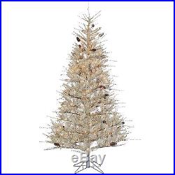 7' Hard Needle Sage Frosted Pre-Lit Christmas Tree 400 Clear Lights And Stand