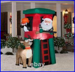 7' Inflatable LED Christmas Hunting Santa in Deer Stand Deluxe Yard Decoration