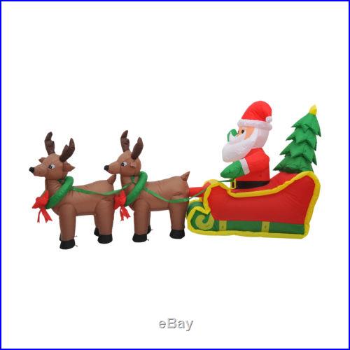 7' Inflatable LED Lit Christmas Santa In Sleigh & Reindeer Lawn Yard Decoration