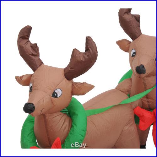 7′ Inflatable LED Lit Christmas Santa In Sleigh & Reindeer Lawn Yard Decoration