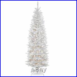 7′ Kingswood White Fir Hinged Pencil Tree with 300 Clear Lights Christmas