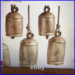 7 Large Gold Brass Metal Bells, Christmas Decoration Hanging Rope, Vintage Style