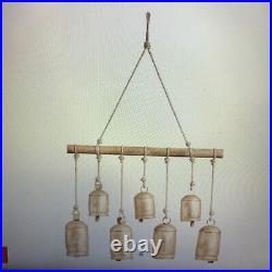 7 Large Gold Brass Metal Bells, Christmas Decoration Hanging Rope, Vintage Style