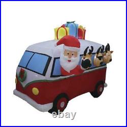 7′ Large LED Santa Reindeer In Vintage Van Inflatable Yard Fun Hippie Christmas