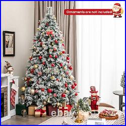 7' Pre-Lit Flocked Christmas Tree Hinged Xmas Decoration with 300 LED Lights