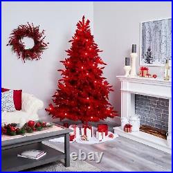 7′ Red Flocked Artificial Christmas Tree with500 LED’s 40 Globe Bulb. Retail $610