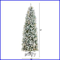 7′ Slim Flocked Montreal Fir Artificial Christmas Tree, LED, Bendable Branch