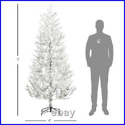 7′ Snow Flocked Artificial Christmas Tree with 240 Tip, Fir Shape, Auto Open