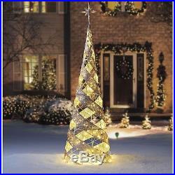 7' Warm White LED Pre-Lit Indoor/Outdoor Gold Mesh Spiral Cone Christmas Tree