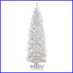 7 ft. Kingswood Fir Hinged Pencil Christmas Tree Clear, White