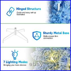 7 ft Snow Flocked Artificial Christmas Tree Pencil Slim Blue Tree with300 Lights