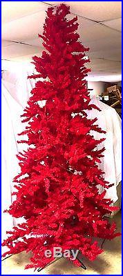 7′ x 37 FLOCKED RED FIR ARTIFICIAL HOLIDAY CHRISTMAS TREE RED LIGHTS Vickerman