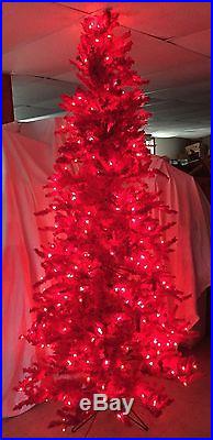 7' x 37 FLOCKED RED FIR ARTIFICIAL HOLIDAY CHRISTMAS TREE RED LIGHTS Vickerman