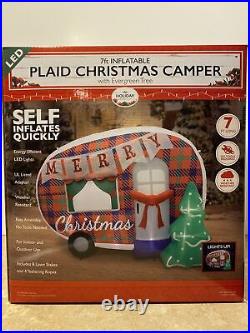 7ft Christmas Inflatable Plaid Christmas Camper Inflatables 2023 Holiday Blowup