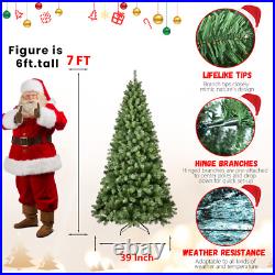 7ft PVC Christmas Tree with400 UL Lights, Metal Stand Artificial Holiday Xmas Tree