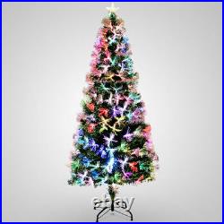 7ft Pre-Lit Fiber Optic Artificial Christmas Tree Snow Multicolor Lights Stand