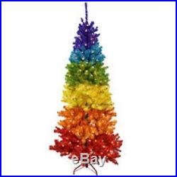 7ft Pre-Lit Multi Rainbow Christmas Tree 350 Clear Lights & Stand