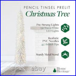 7ft Pre-Lit Tinsel Christmas Tree 150 LED Lights Holiday Decor Metal Stand New