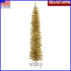 7ft Pre-Lit Tinsel Pencil Christmas Tree 150 LED Lights Durable Holiday Decor US