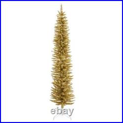 7ft Pre-Lit Tinsel Pencil Christmas Tree 150 LED Lights Durable Holiday Decor US 7ft Pre-Lit Tinsel Pencil Christmas Tree 150 LED Lights Durable Holiday Decor US