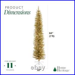 7ft Pre-Lit Tinsel Pencil Christmas Tree 150 LED Lights Durable Holiday Decor US 7ft Pre-Lit Tinsel Pencil Christmas Tree 150 LED Lights Durable Holiday Decor US