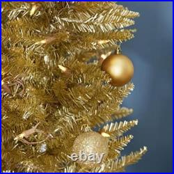 7ft Pre-Lit Tinsel Pencil Christmas Tree 150 LED Lights Durable Holiday Decor US 7ft Pre-Lit Tinsel Pencil Christmas Tree 150 LED Lights Durable Holiday Decor US