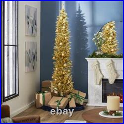 7ft Pre-Lit Tinsel Pencil Christmas Tree 150 LED Lights Durable Holiday Decor US 7ft Pre-Lit Tinsel Pencil Christmas Tree 150 LED Lights Durable Holiday Decor US