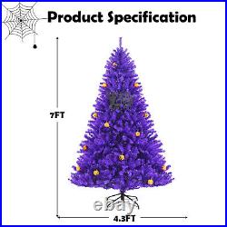 7ft Pre-lit Purple Halloween Christmas Tree with Orange Lights Pumpkin Decorations