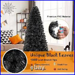 7ft Preassembled Black Christmas Tree with Bendable Top, Halloween Tree