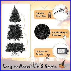 7ft Preassembled Black Christmas Tree with Bendable Top, Halloween Tree