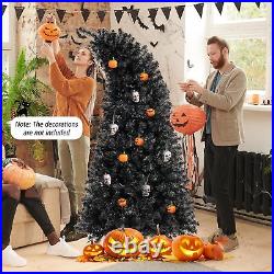 7ft Preassembled Black Christmas Tree with Bendable Top, Halloween Tree