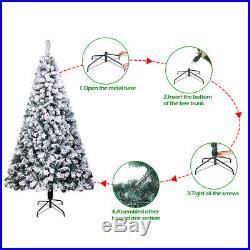 7ft Premium Snow Flocked Hinged Artificial Christmas Tree Unlit with Metal Stand