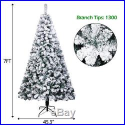 7ft Premium Snow Flocked Hinged Artificial Christmas Tree Unlit with Metal Stand