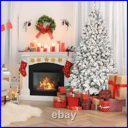 7ft Snow-Flocked Artificial Christmas Tree with Pine Cones, Prelit Xmas Trees