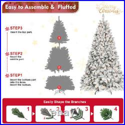 7ft Snow-Flocked Artificial Christmas Tree with Pine Cones, Prelit Xmas Trees