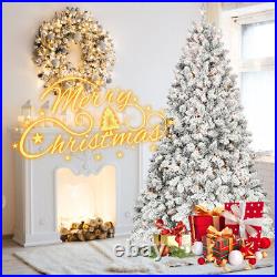 7ft Snow-Flocked Artificial Christmas Tree with Pine Cones, Prelit Xmas Trees