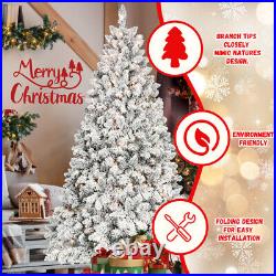 7ft Snow-Flocked Artificial Christmas Tree with Pine Cones, Prelit Xmas Trees