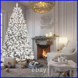 7ft Snow-Flocked Artificial Christmas Tree with Pine Cones, Prelit Xmas Trees