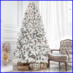 7ft Snow-Flocked Artificial Christmas Tree with Pine Cones, Prelit Xmas Trees