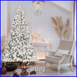 7ft Snow-Flocked Artificial Christmas Tree with Pine Cones, Prelit Xmas Trees