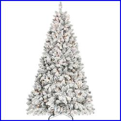 7ft Snow-Flocked Artificial Christmas Tree with Pine Cones, Prelit Xmas Trees